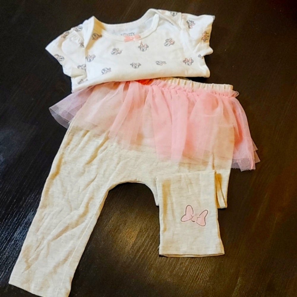 Disney Minnie Mouse outfit, white gray and pink, Size 18 months